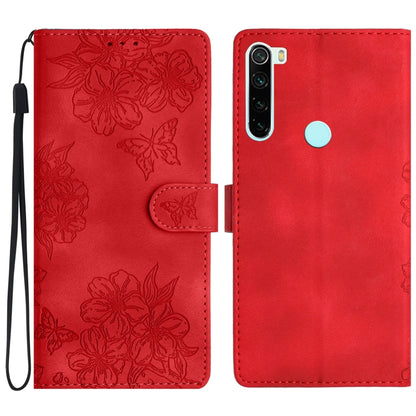 Cherry Blossom Butterfly Skin Feel Embossed PU Phone Case, For Xiaomi Redmi 9, For Xiaomi Redmi 9C, For Xiaomi Redmi Note 8T