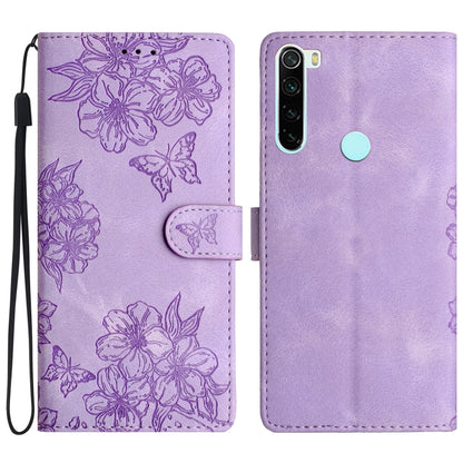 Cherry Blossom Butterfly Skin Feel Embossed PU Phone Case, For Xiaomi Redmi 9, For Xiaomi Redmi 9C, For Xiaomi Redmi Note 8T