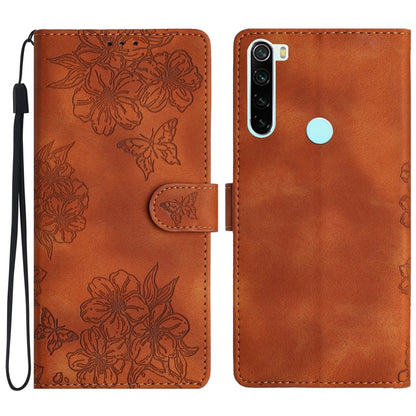 Cherry Blossom Butterfly Skin Feel Embossed PU Phone Case, For Xiaomi Redmi 9, For Xiaomi Redmi 9C, For Xiaomi Redmi Note 8T