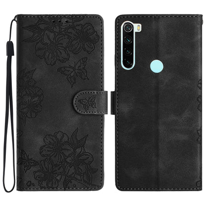 Cherry Blossom Butterfly Skin Feel Embossed PU Phone Case, For Xiaomi Redmi 9, For Xiaomi Redmi 9C, For Xiaomi Redmi Note 8T