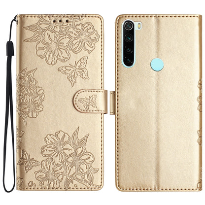 Cherry Blossom Butterfly Skin Feel Embossed PU Phone Case, For Xiaomi Redmi 9, For Xiaomi Redmi 9C, For Xiaomi Redmi Note 8T