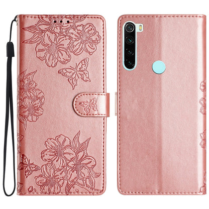 Cherry Blossom Butterfly Skin Feel Embossed PU Phone Case, For Xiaomi Redmi 9, For Xiaomi Redmi 9C, For Xiaomi Redmi Note 8T