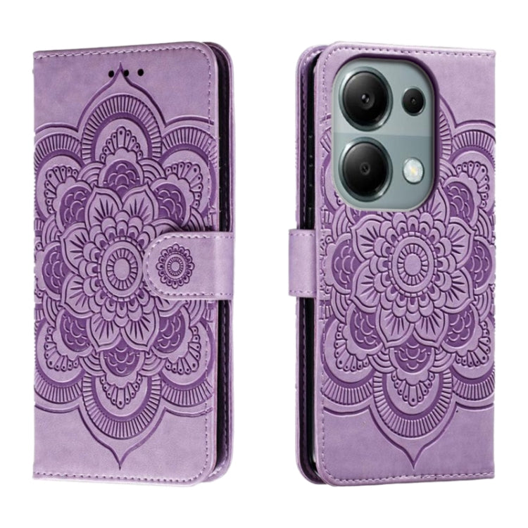 Sun Mandala Embossing Pattern Phone Leather Case, For Xiaomi Redmi A3, For Xiaomi Redmi Note 13 Pro 4G, For Xiaomi Redmi Note 13 4G, For Xiaomi Redmi K70E, For Xiaomi Redmi Note 13R Pro, For Xiaomi Redmi K70