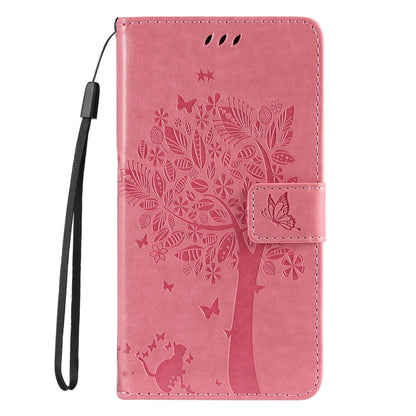 Tree & Cat Embossed Pattern Flip Leather Phone Case, For Motorola Moto G34