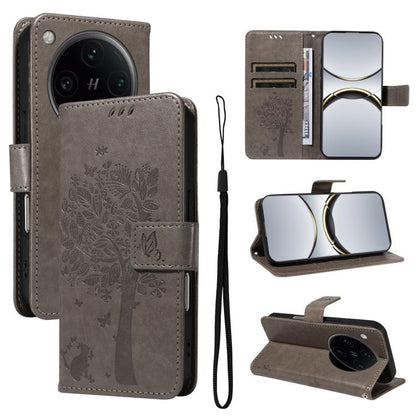 Tree & Cat Embossed Pattern Flip Leather Phone Case, For OPPO Find X8 Pro Global