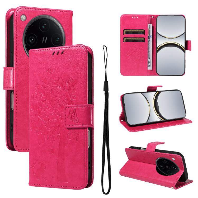 Tree & Cat Embossed Pattern Flip Leather Phone Case, For OPPO Find X8 Pro Global