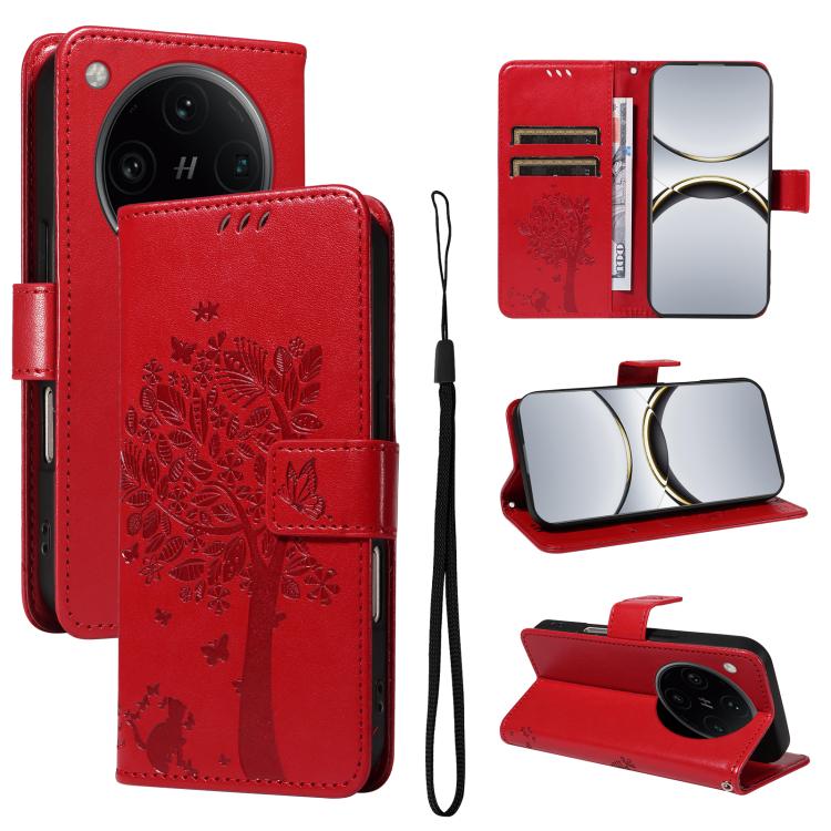 Tree & Cat Embossed Pattern Flip Leather Phone Case, For OPPO Find X8 Pro Global