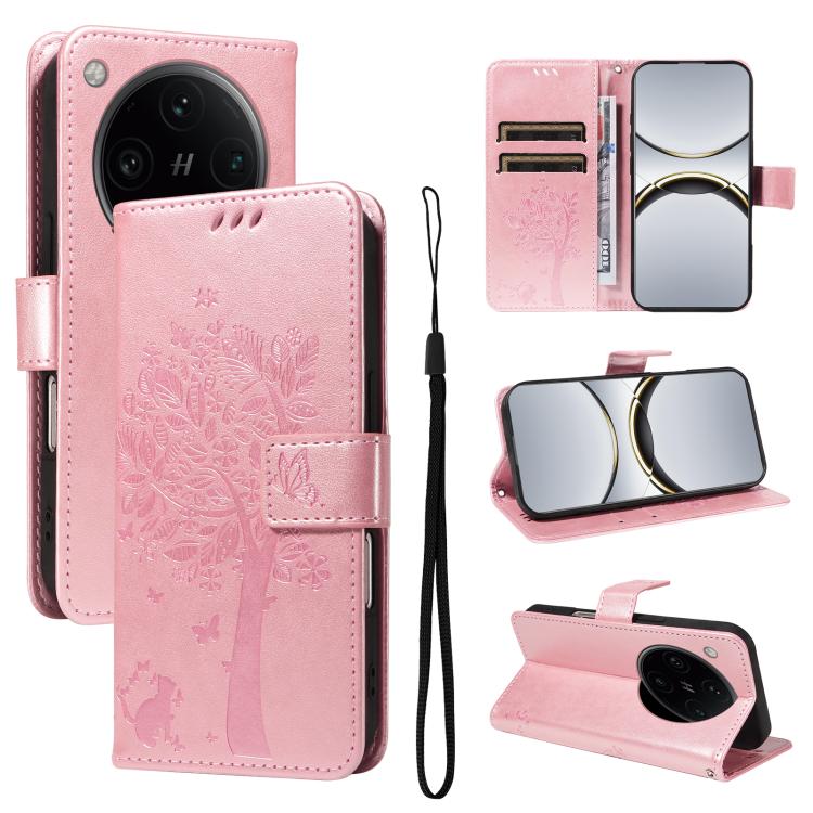 Tree & Cat Embossed Pattern Flip Leather Phone Case, For OPPO Find X8 Pro Global
