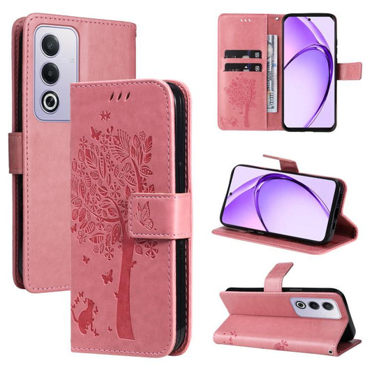 Tree & Cat Embossed Pattern Flip Leather Phone Case, For OPPO K12X 5G Global, For OPPO A3 4G Global / A60 5G, For OPPO A5 Pro 5G Global, For OPPO Reno13 Pro 5G Global, For OPPO Reno13 5G Global, For OPPO Find X8 Global, For OPPO A60 4G Global