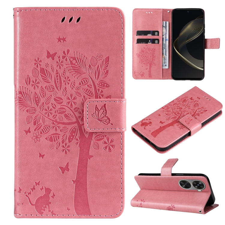 Tree & Cat Embossed Pattern Flip Leather Phone Case, For Huawei nova 12 SE / nova 11 SE, For Huawei nova 12s