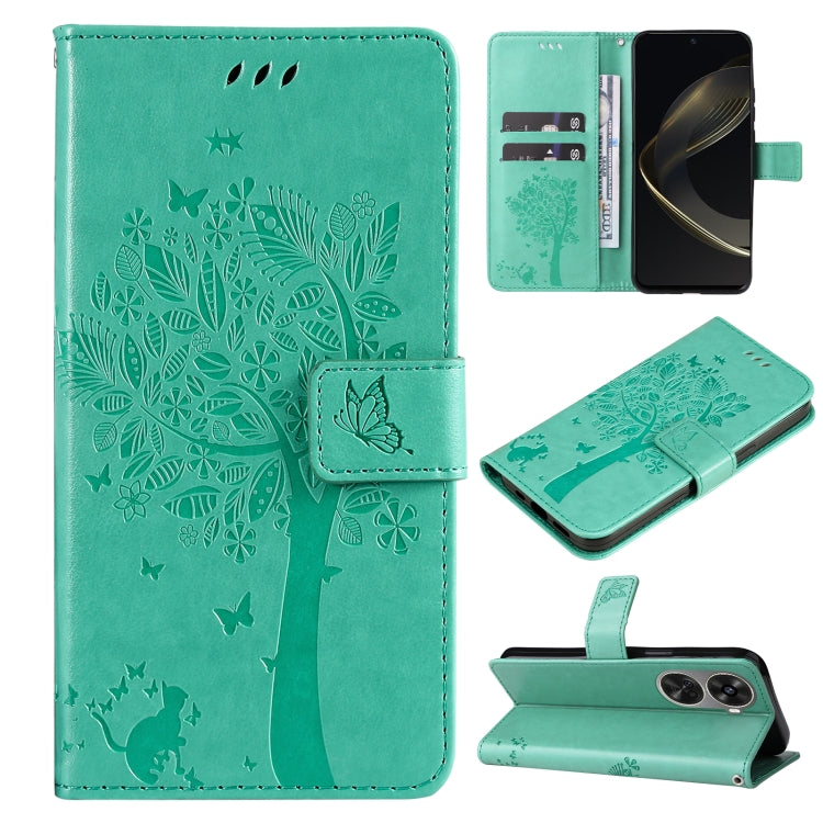 Tree & Cat Embossed Pattern Flip Leather Phone Case, For Huawei nova 12 SE / nova 11 SE, For Huawei nova 12s