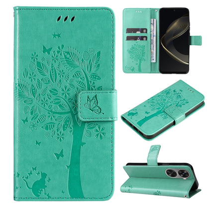Tree & Cat Embossed Pattern Flip Leather Phone Case, For Huawei nova 12 SE / nova 11 SE, For Huawei nova 12s
