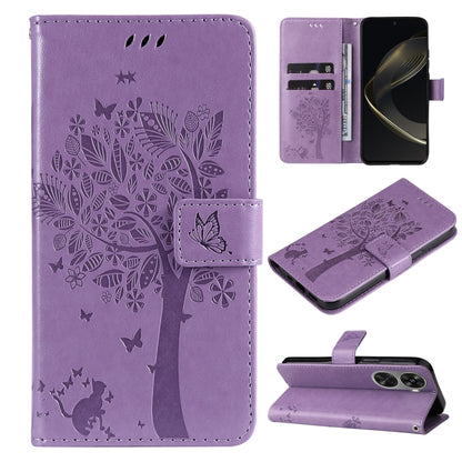 Tree & Cat Embossed Pattern Flip Leather Phone Case, For Huawei nova 12 SE / nova 11 SE, For Huawei nova 12s