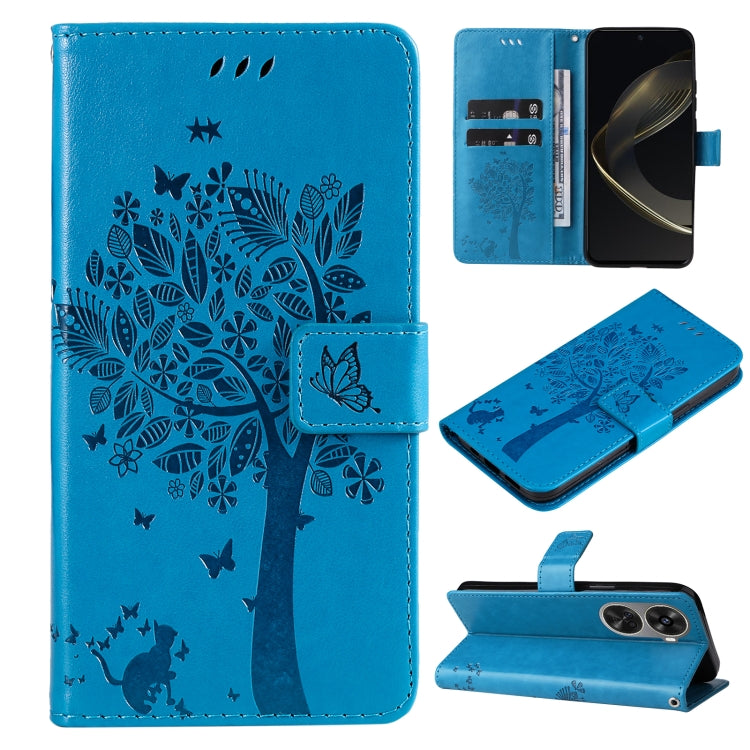 Tree & Cat Embossed Pattern Flip Leather Phone Case, For Huawei nova 12 SE / nova 11 SE, For Huawei nova 12s