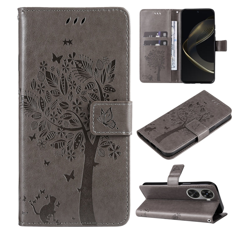 Tree & Cat Embossed Pattern Flip Leather Phone Case, For Huawei nova 12 SE / nova 11 SE, For Huawei nova 12s