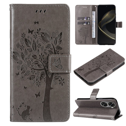Tree & Cat Embossed Pattern Flip Leather Phone Case, For Huawei nova 12 SE / nova 11 SE, For Huawei nova 12s