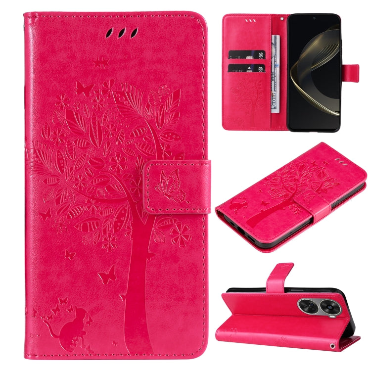 Tree & Cat Embossed Pattern Flip Leather Phone Case, For Huawei nova 12 SE / nova 11 SE, For Huawei nova 12s