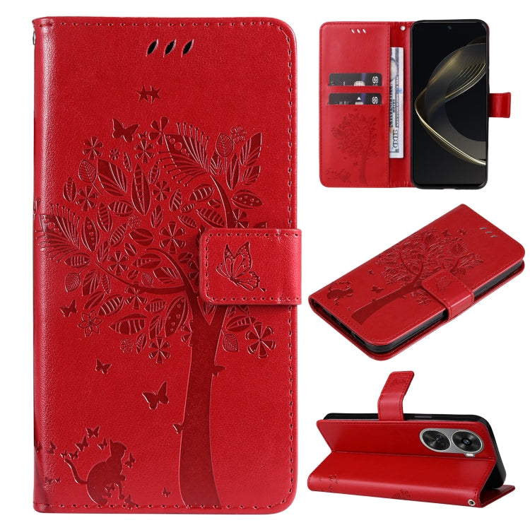 Tree & Cat Embossed Pattern Flip Leather Phone Case, For Huawei nova 12 SE / nova 11 SE, For Huawei nova 12s