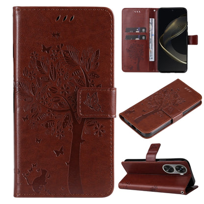 Tree & Cat Embossed Pattern Flip Leather Phone Case, For Huawei nova 12 SE / nova 11 SE, For Huawei nova 12s