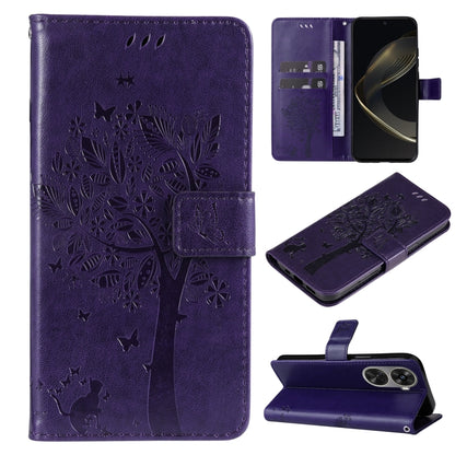 Tree & Cat Embossed Pattern Flip Leather Phone Case, For Huawei nova 12 SE / nova 11 SE, For Huawei nova 12s