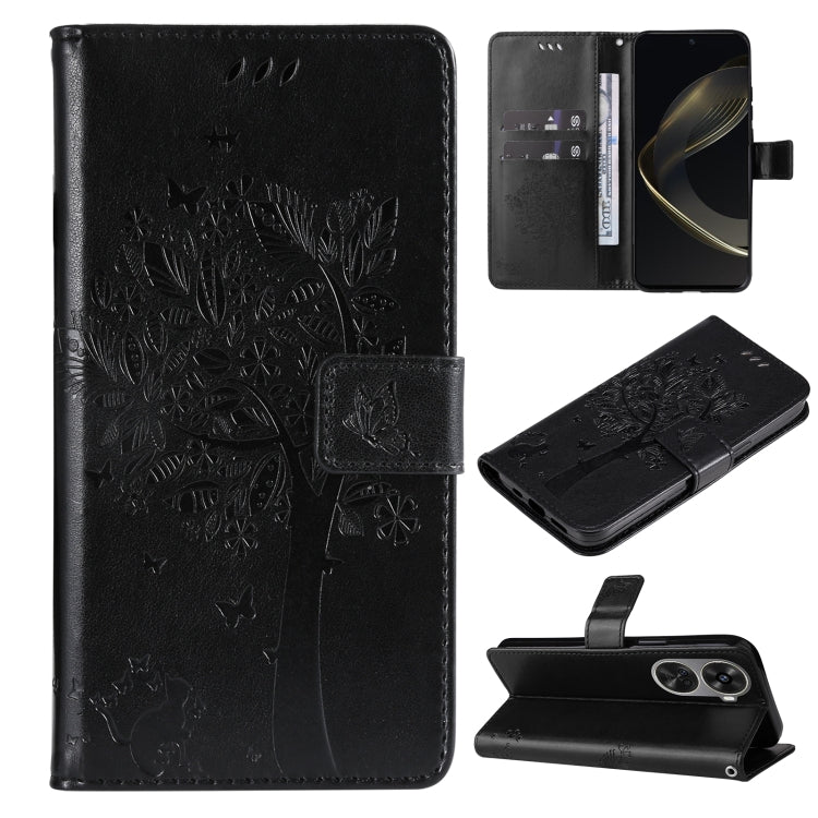 Tree & Cat Embossed Pattern Flip Leather Phone Case, For Huawei nova 12 SE / nova 11 SE, For Huawei nova 12s