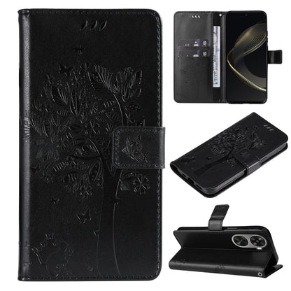 Tree & Cat Embossed Pattern Flip Leather Phone Case, For Huawei nova 12 SE / nova 11 SE, For Huawei nova 12s
