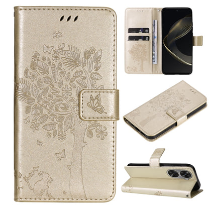 Tree & Cat Embossed Pattern Flip Leather Phone Case, For Huawei nova 12 SE / nova 11 SE, For Huawei nova 12s
