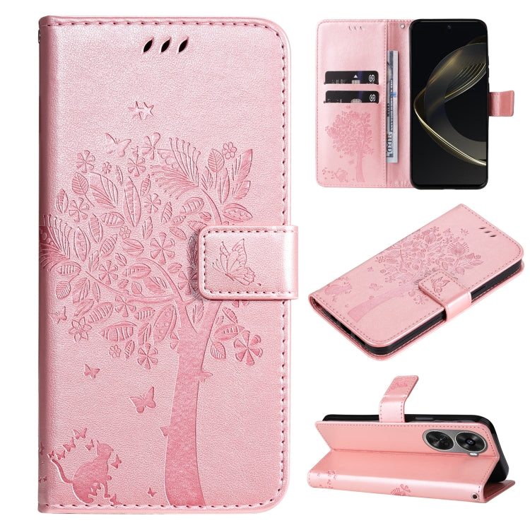 Tree & Cat Embossed Pattern Flip Leather Phone Case, For Huawei nova 12 SE / nova 11 SE, For Huawei nova 12s
