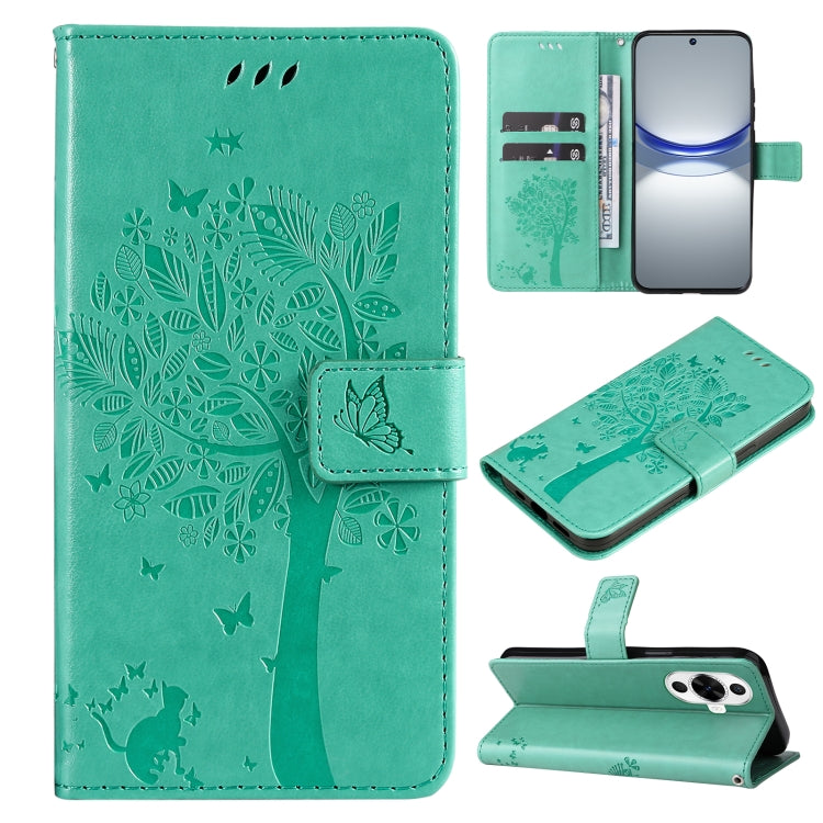 Tree & Cat Embossed Pattern Flip Leather Phone Case, For Huawei nova 12 SE / nova 11 SE, For Huawei nova 12s