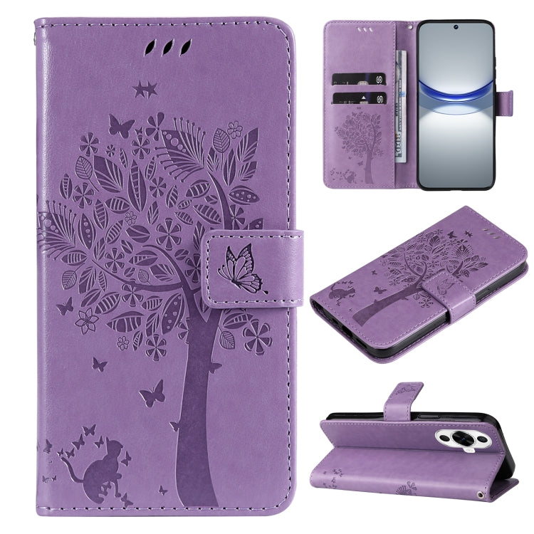 Tree & Cat Embossed Pattern Flip Leather Phone Case, For Huawei nova 12 SE / nova 11 SE, For Huawei nova 12s