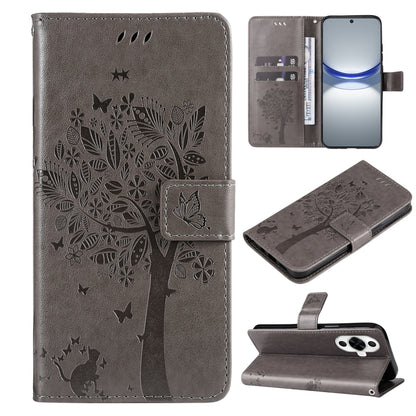 Tree & Cat Embossed Pattern Flip Leather Phone Case, For Huawei nova 12 SE / nova 11 SE, For Huawei nova 12s