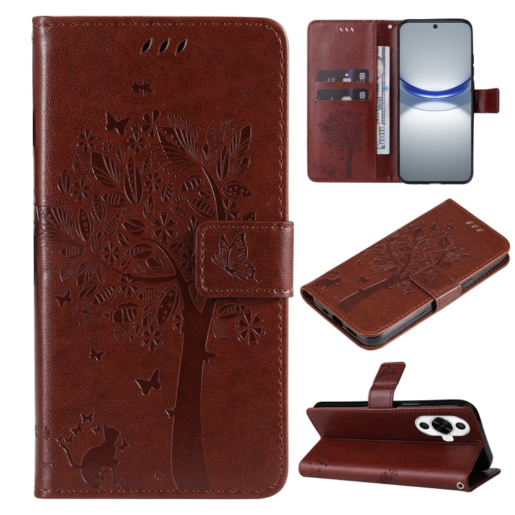 Tree & Cat Embossed Pattern Flip Leather Phone Case, For Huawei nova 12 SE / nova 11 SE, For Huawei nova 12s