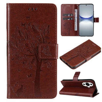 Tree & Cat Embossed Pattern Flip Leather Phone Case, For Huawei nova 12 SE / nova 11 SE, For Huawei nova 12s