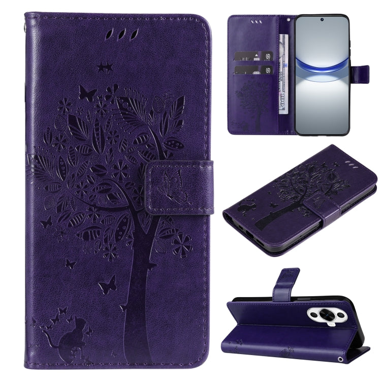 Tree & Cat Embossed Pattern Flip Leather Phone Case, For Huawei nova 12 SE / nova 11 SE, For Huawei nova 12s