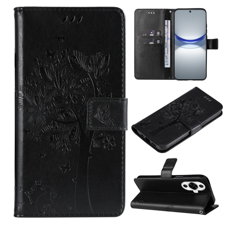 Tree & Cat Embossed Pattern Flip Leather Phone Case, For Huawei nova 12 SE / nova 11 SE, For Huawei nova 12s