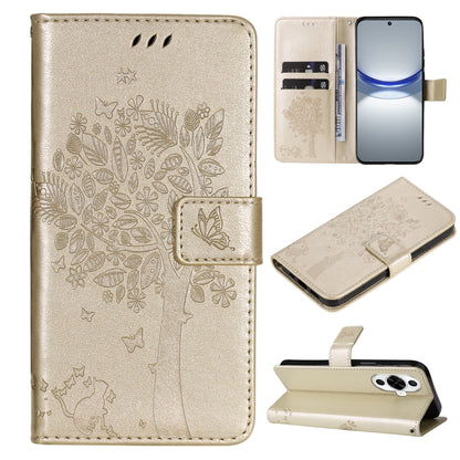 Tree & Cat Embossed Pattern Flip Leather Phone Case, For Huawei nova 12 SE / nova 11 SE, For Huawei nova 12s