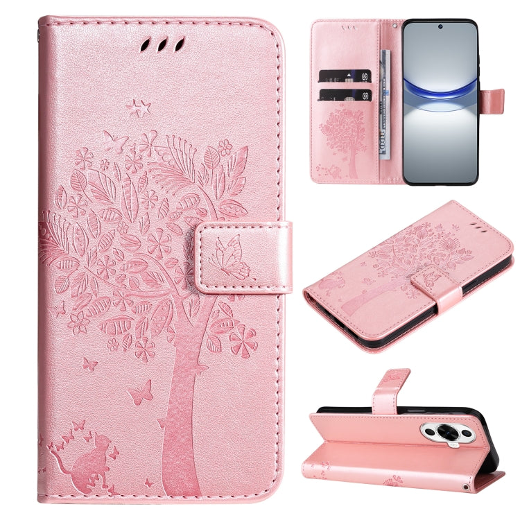 Tree & Cat Embossed Pattern Flip Leather Phone Case, For Huawei nova 12 SE / nova 11 SE, For Huawei nova 12s