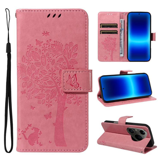 Tree & Cat Embossed Pattern Flip Leather Phone Case, For Huawei Pura 90 Pro Max 5G, For Huawei Pura 90 Pro 5G, For Huawei Pura 90 5G, For Huawei nova 14 5G / 14 Lite 5G, For Huawei Pura 80 Ultra 5G, For Huawei Pura 80 Pro 5G, For Huawei Pura 80 5G