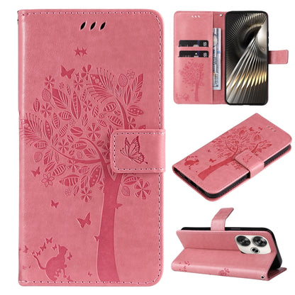Tree & Cat Embossed Pattern Flip Leather Phone Case, For Xiaomi 14T, For Xiaomi Poco F6
