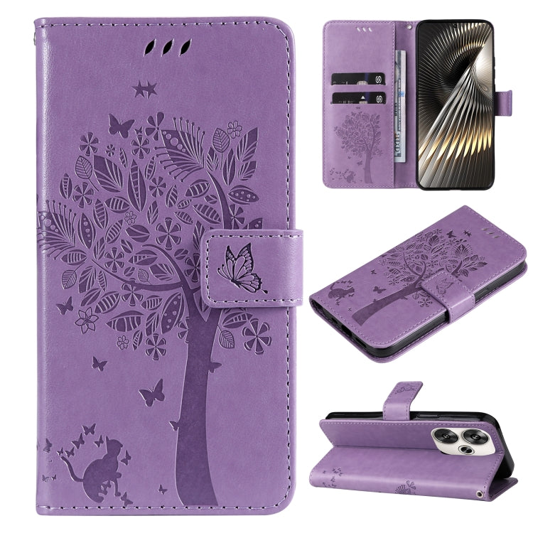 Tree & Cat Embossed Pattern Flip Leather Phone Case, For Xiaomi 14T, For Xiaomi Poco F6