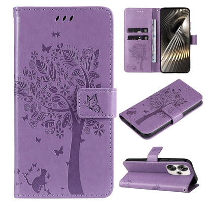 Tree & Cat Embossed Pattern Flip Leather Phone Case, For Xiaomi 14T, For Xiaomi Poco F6