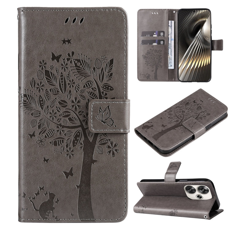 Tree & Cat Embossed Pattern Flip Leather Phone Case, For Xiaomi 14T, For Xiaomi Poco F6