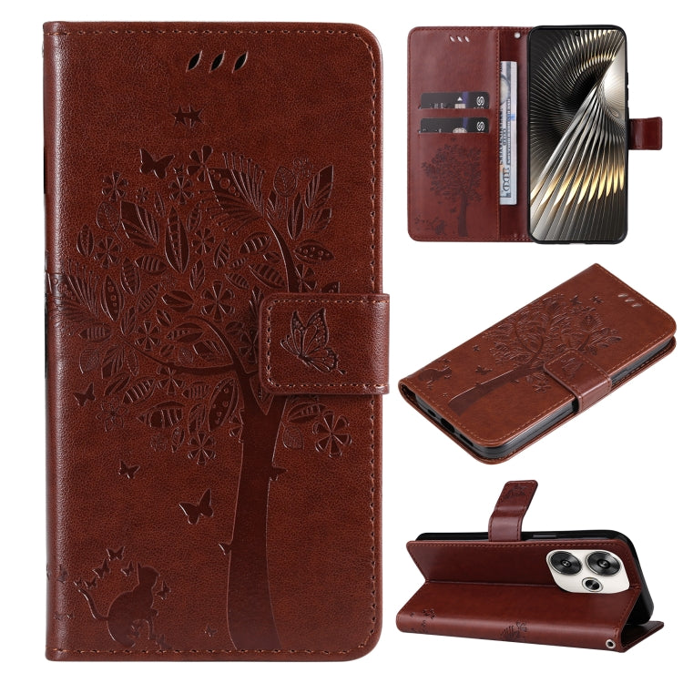 Tree & Cat Embossed Pattern Flip Leather Phone Case, For Xiaomi 14T, For Xiaomi Poco F6