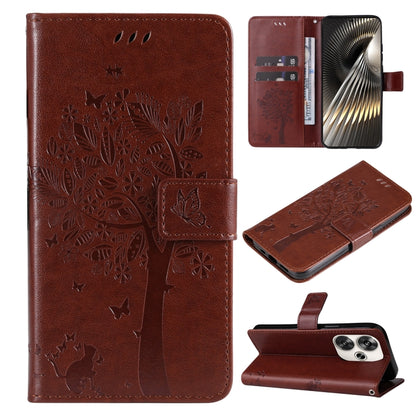 Tree & Cat Embossed Pattern Flip Leather Phone Case, For Xiaomi 14T, For Xiaomi Poco F6