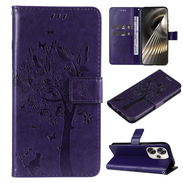 Tree & Cat Embossed Pattern Flip Leather Phone Case, For Xiaomi 14T, For Xiaomi Poco F6
