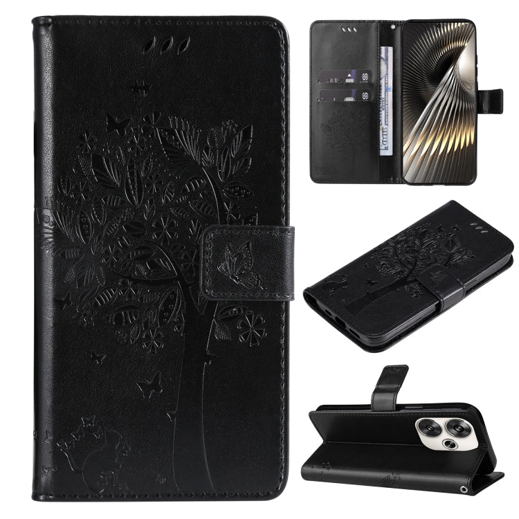 Tree & Cat Embossed Pattern Flip Leather Phone Case, For Xiaomi 14T, For Xiaomi Poco F6