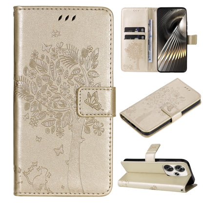 Tree & Cat Embossed Pattern Flip Leather Phone Case, For Xiaomi 14T, For Xiaomi Poco F6