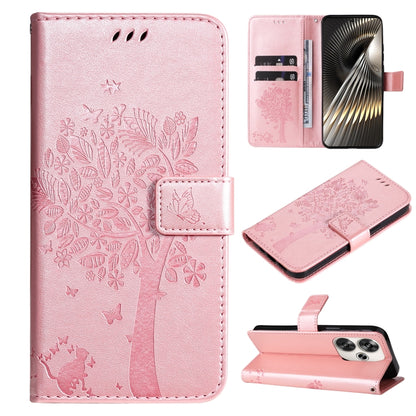 Tree & Cat Embossed Pattern Flip Leather Phone Case, For Xiaomi 14T, For Xiaomi Poco F6