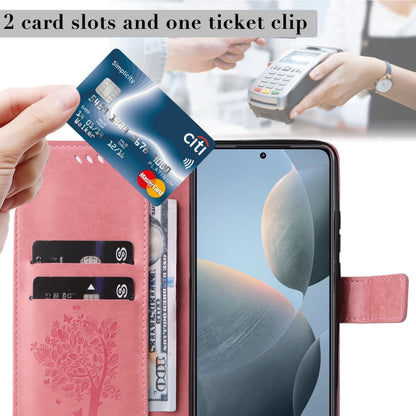 Tree & Cat Embossed Pattern Flip Leather Phone Case, For Xiaomi 14T, For Xiaomi Poco F6