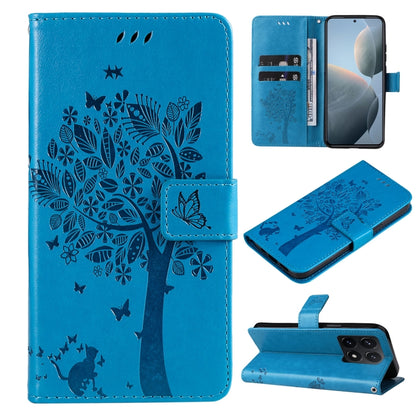 Tree & Cat Embossed Pattern Flip Leather Phone Case, For Xiaomi 14T, For Xiaomi Poco F6